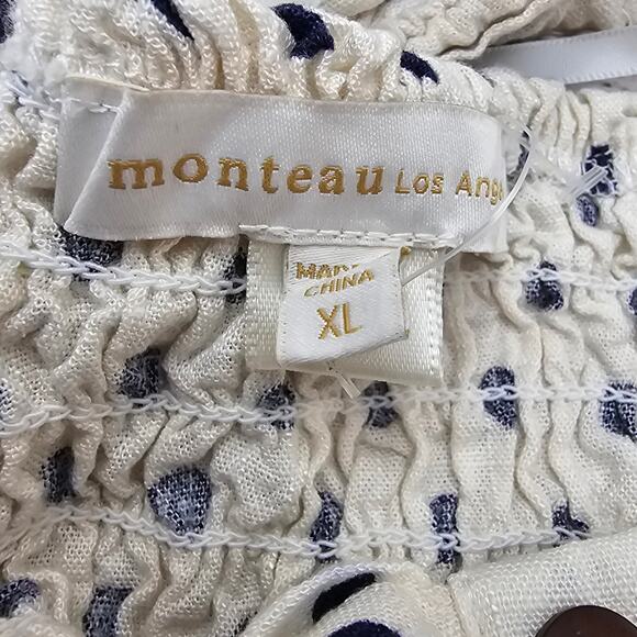 Monteau Los Angeles Womans size XL Polka Dot Puff Sleeve Linen Blend Blouse NWOT - Picture 6 of 8